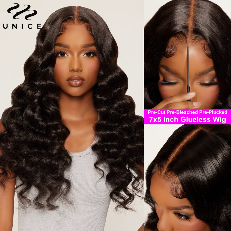 Unice Hair Pre Cut Pre Bleached 5X5 HD Lace Wig 7x5 13x4 Glueless Wig Human Hair Body Wave Lace Front Wigs