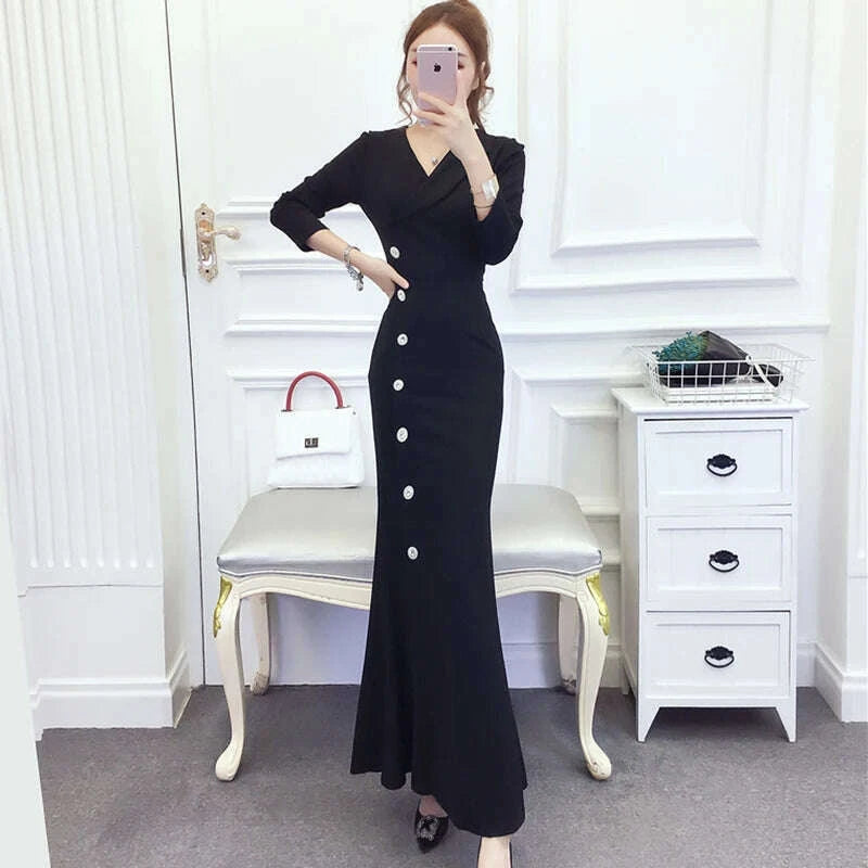 2025 Blue Bodycon Single Breasted Chic Office Lady Dress Women Korean Elegant Office Lady Dress Autumn Winter Fashion Prom Dress