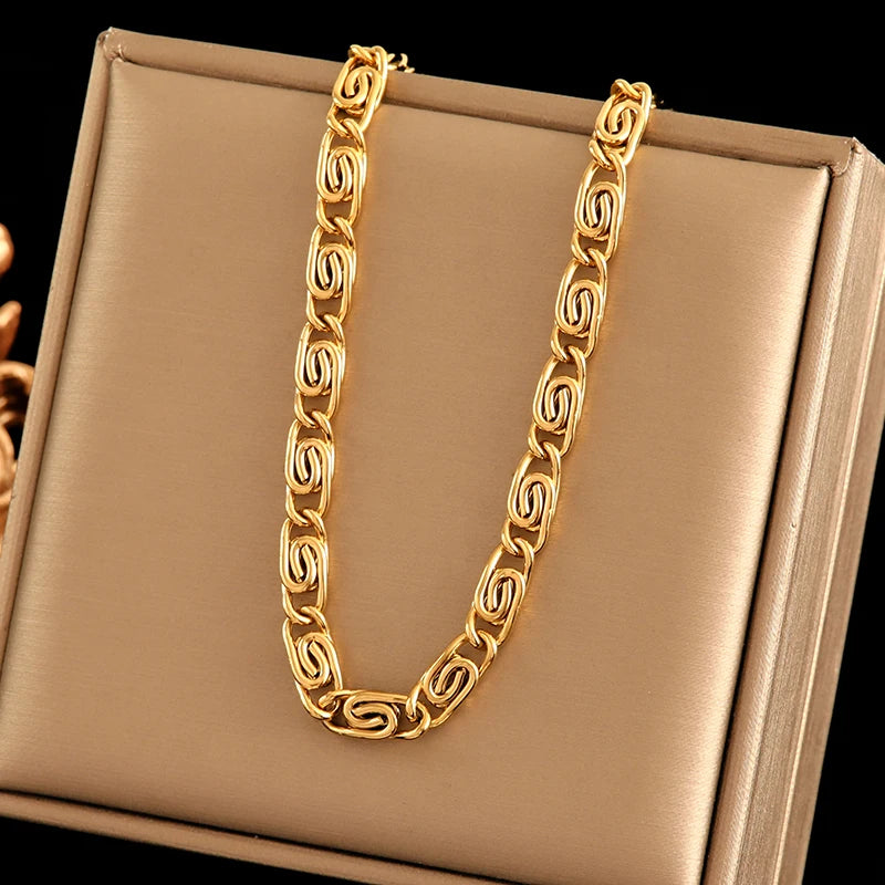 EILIECK 316L Stainless Steel Metal Chain Necklace For Women Fashion 18K Gold Plated Neck Chain Waterproof Jewelry Lady Gift