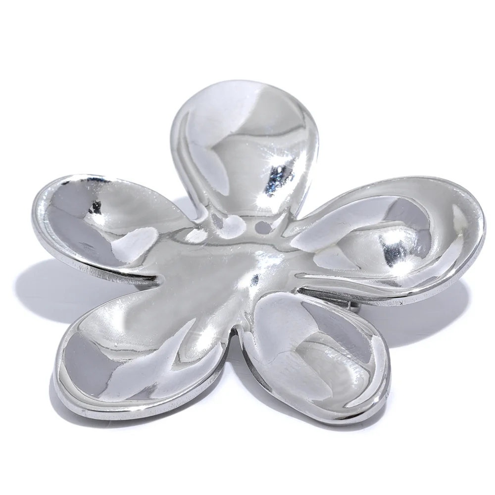 Yhpup Wholesale Stainless Steel Flower Metal Brooches Gold Silver Color Waterproof Real Gold Plated Fashion Jewelry for Women - KIMLUD