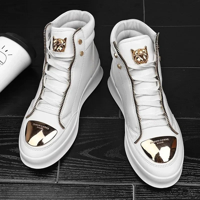 KIMLUD, High Top Casual Shoes Men Sneakers 2024 Fashion Skateboard Shoes Leopard Platform Shoe Sport Training Shoes Men's Ankle Boots, WHITE / 39, KIMLUD APPAREL - Womens Clothes