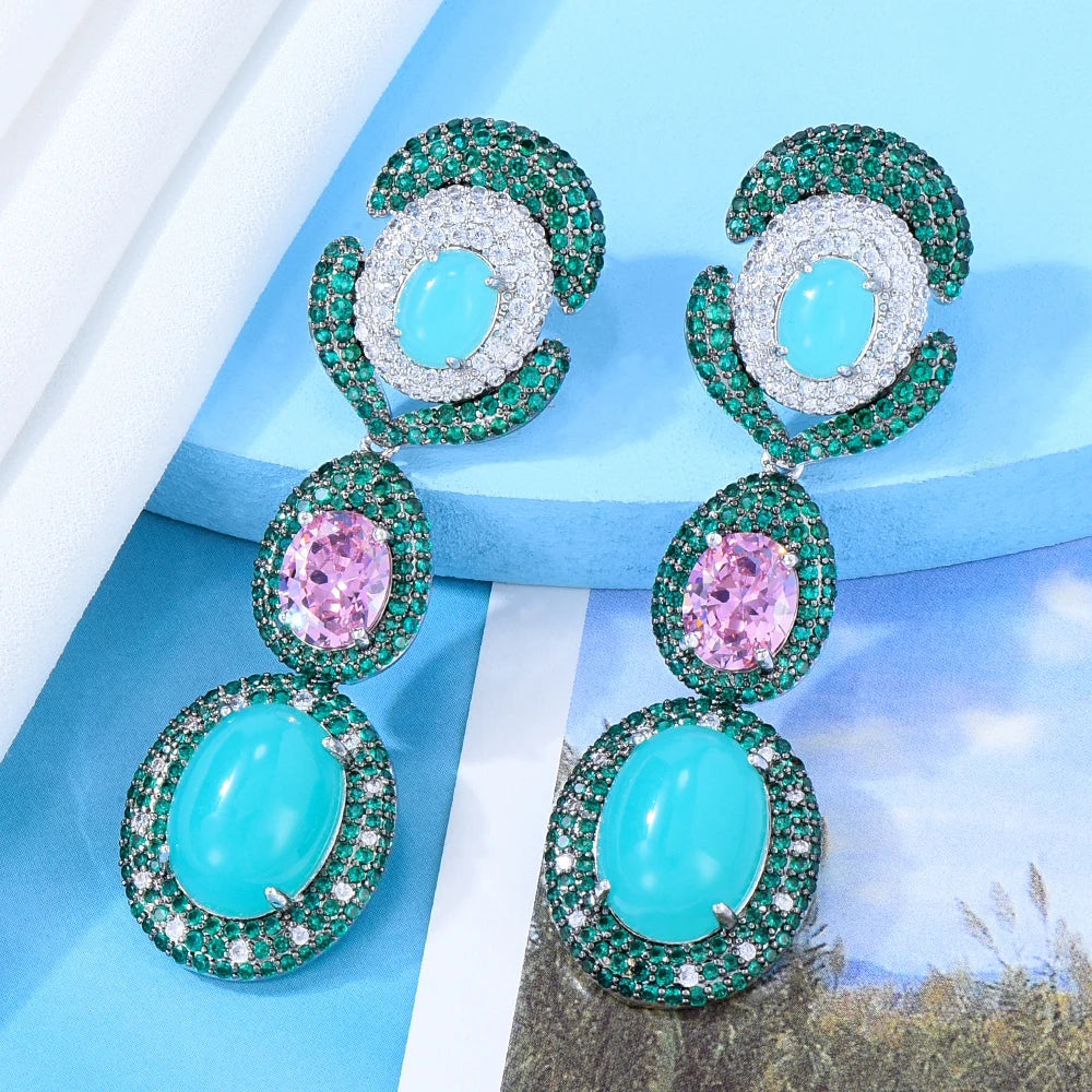 GODKI NEW Luxury Green Waterdrop African Earring For Women Wedding Party Indian Dubai Bridal Jewelry boucle d'oreille femme Gift