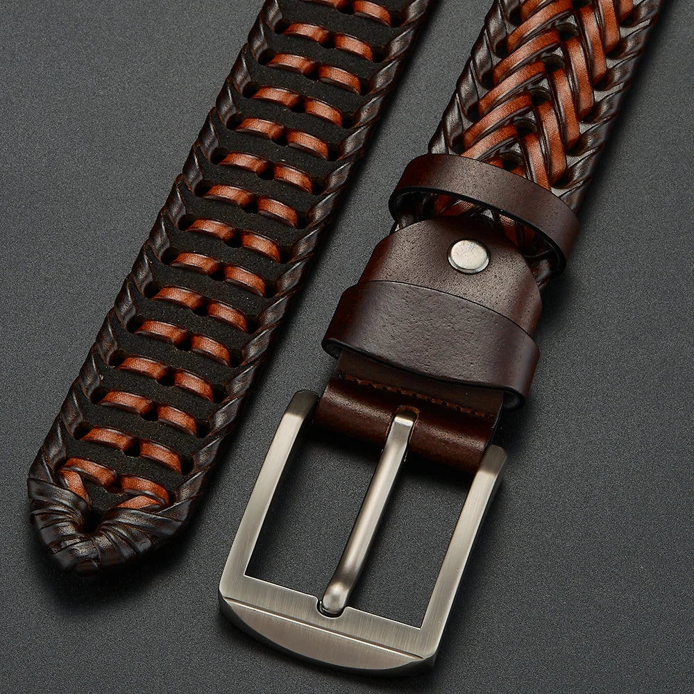 LUCKACE Genuine Leather Casual Men's Belt Trendy Golf Belts Knitted Belt With Alloy Buckle Best Gift Choice for Boyfriend/Husban