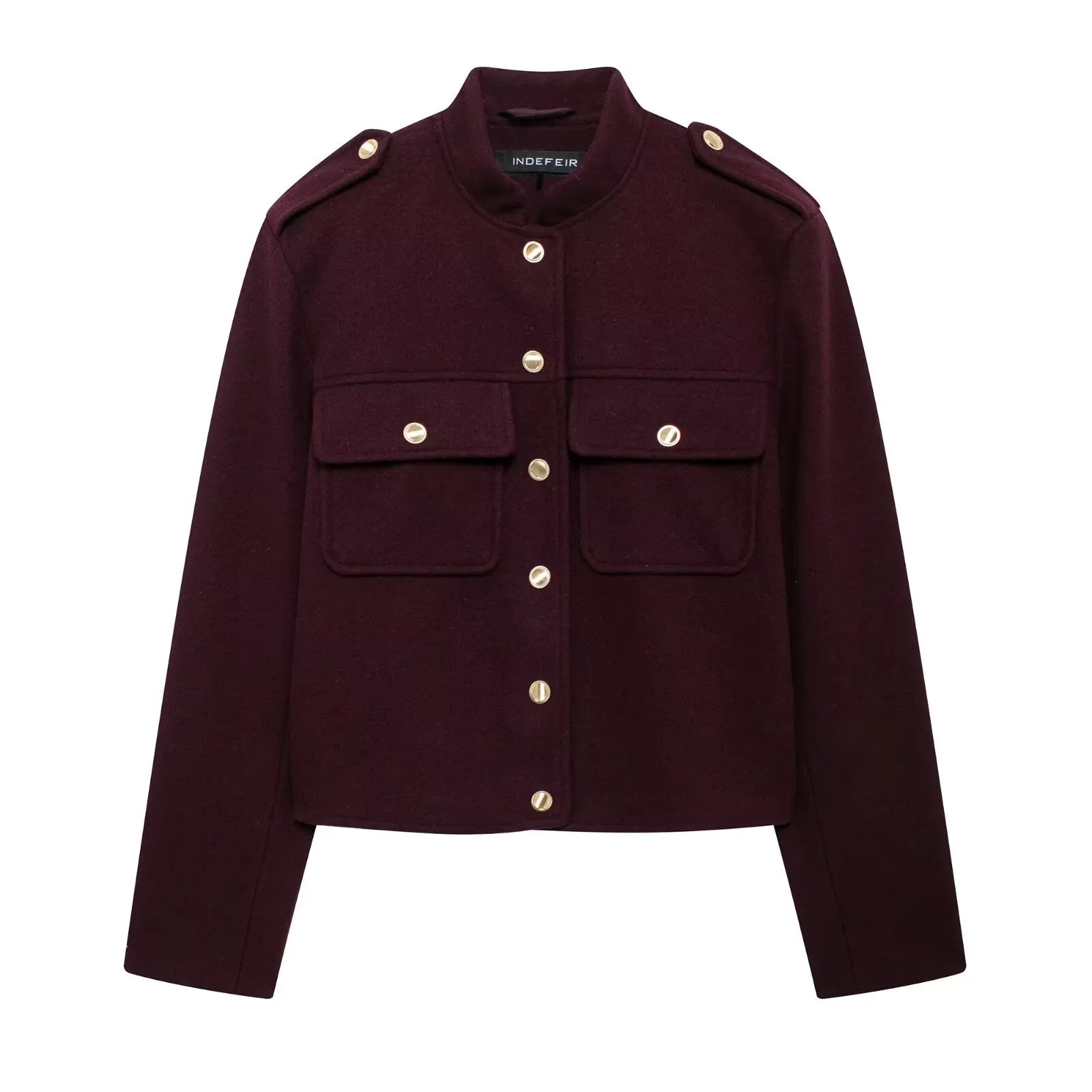 KIMLUD, TRAFZA Women Vintage Wine Red Coat O Neck Long Sleeve Single Breasted Jacket With Pockets Autumn Casual Office Lady Outerwear, KIMLUD Womens Clothes