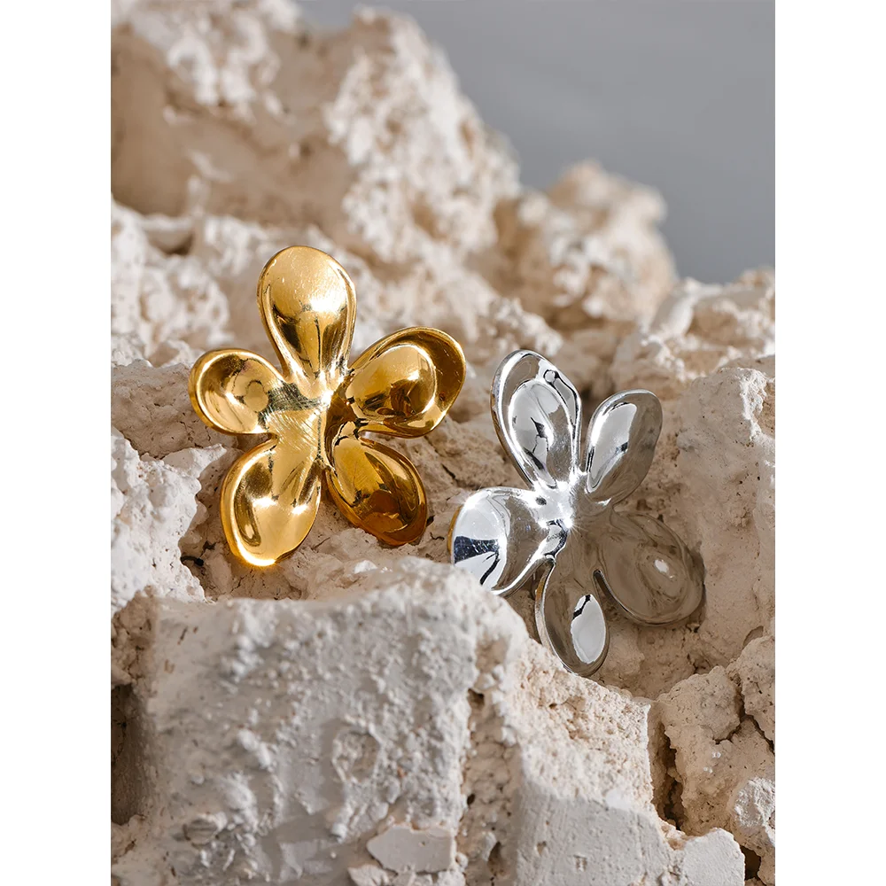 Yhpup Wholesale Stainless Steel Flower Metal Brooches Gold Silver Color Waterproof Real Gold Plated Fashion Jewelry for Women - KIMLUD