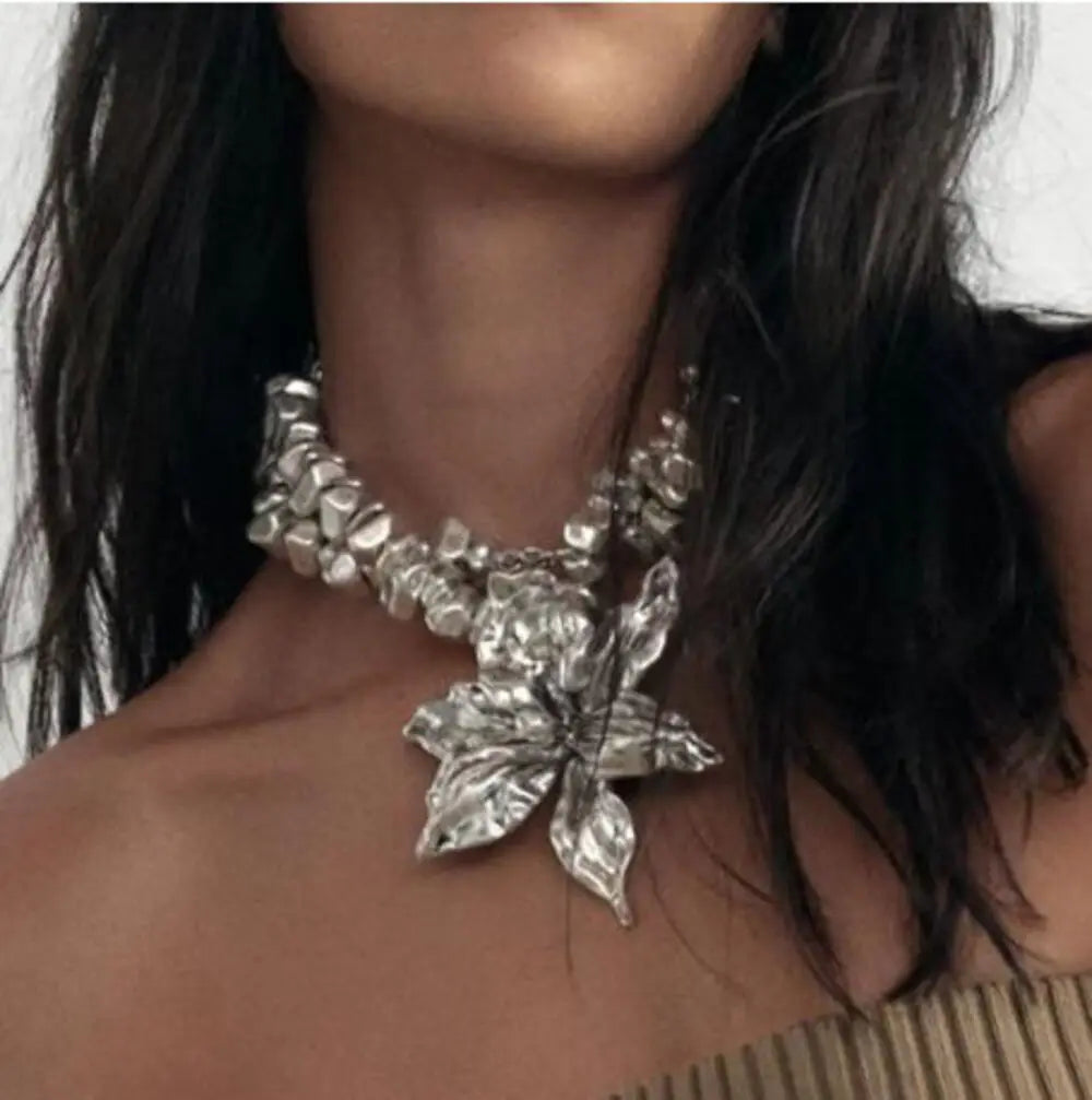 girlgo Zaa 2024 Alloy Flower CCB Beaded Necklace Exaggerated Elegant Banquet Wedding Women’s Jewelry