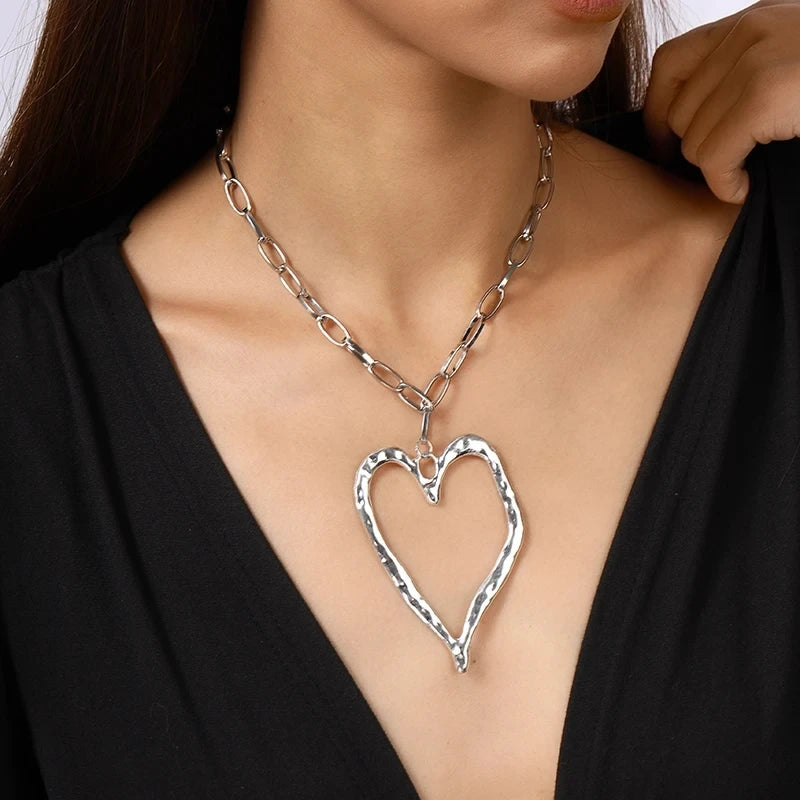 Exaggerated Hollow Big Heart Pendant Necklace for Women Girls CCB Ball Beads Necklace Party Club Punk Jewelry Gifts