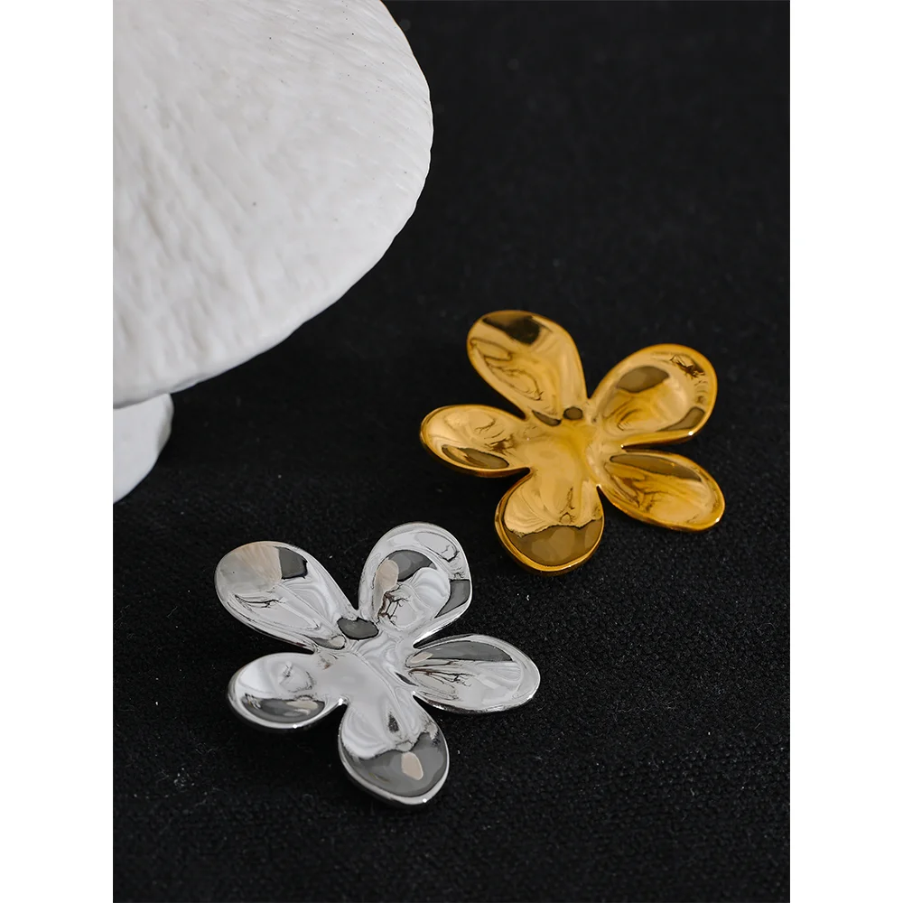 Yhpup Wholesale Stainless Steel Flower Metal Brooches Gold Silver Color Waterproof Real Gold Plated Fashion Jewelry for Women - KIMLUD