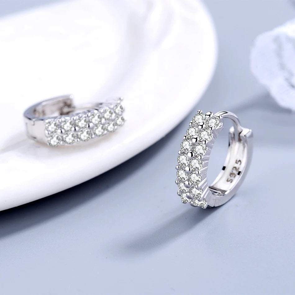 KIMLUD, URMYLADY 925 Sterling silver needle Earrings Fashion High Quality Jewelry Double Row Crystal Zircon Round Stud, KIMLUD Womens Clothes