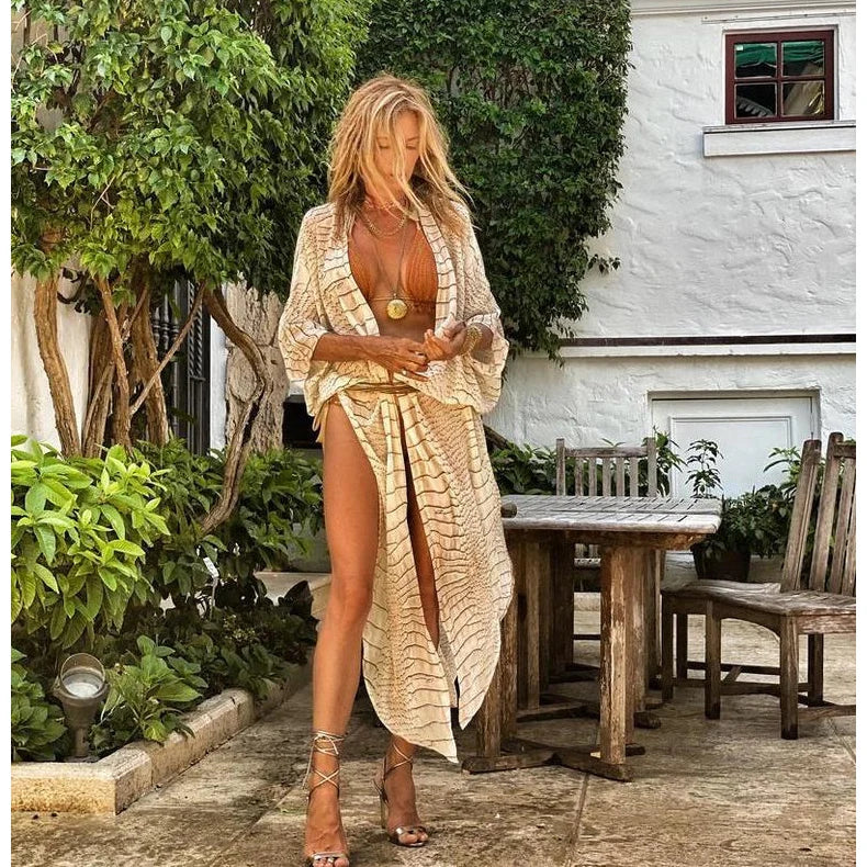BIKINI Women Beach Dress Cover-Ups Long Stylish Tie Dye Open Front Beach Outfits Bathing Suit