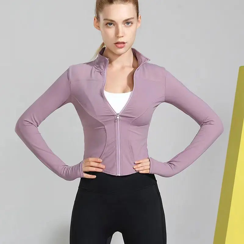 Long Sleeve Sports Jacket Women Zip Fitness Yoga Shirt Winter Warm Gym Top Activewear Running Coats Workout Clothes For Cycling - KIMLUD