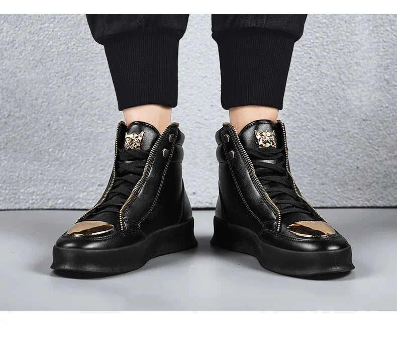 KIMLUD, High Top Casual Shoes Men Sneakers 2024 Fashion Skateboard Shoes Leopard Platform Shoe Sport Training Shoes Men's Ankle Boots, KIMLUD Womens Clothes