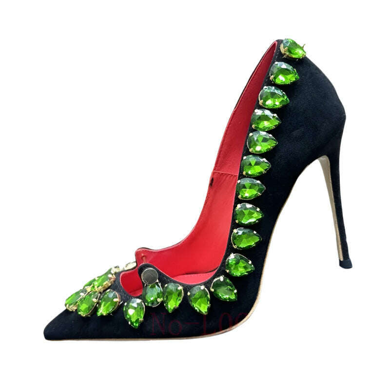 KIMLUD, ABENGYA Pointed Toe Thin High Heel Shoes Women Gemstone Border Stiletto Pumps Female Summer Luxury Sexy Bride Dress Shoes Woman, KIMLUD Womens Clothes