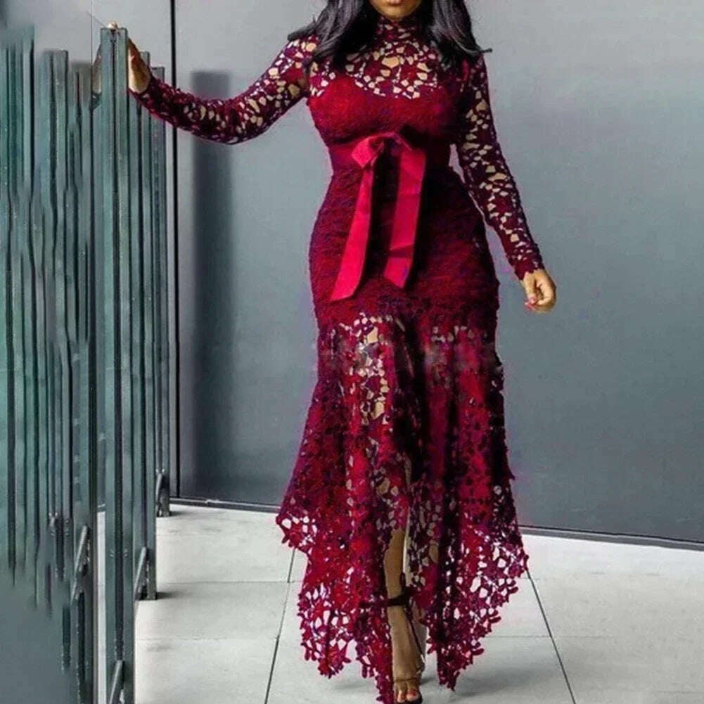 Affordable Brand New Dress Lace Women Dress Bodycon Evening Party Ladies Maxi Dresses Long Sleeve Plus Size For Women - KIMLUD
