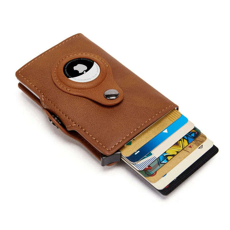 Airtag Men's Wallet New Metal Aluminum Box Case Rfid Anti-theft Swipe Credit Card Holder Genuine Leather Short Zipper Coin Purse - KIMLUD