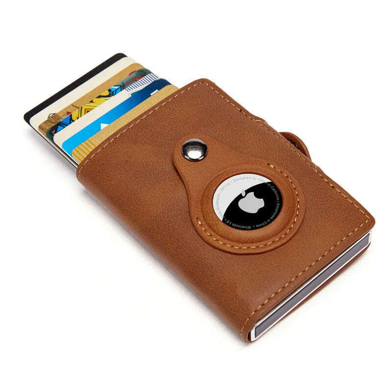 Airtag Men's Wallet New Metal Aluminum Box Case Rfid Anti-theft Swipe Credit Card Holder Genuine Leather Short Zipper Coin Purse - KIMLUD