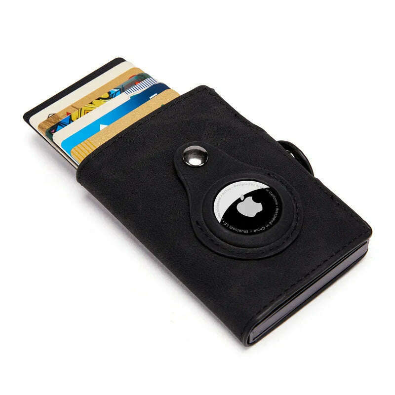 Airtag Men's Wallet New Metal Aluminum Box Case Rfid Anti-theft Swipe Credit Card Holder Genuine Leather Short Zipper Coin Purse - KIMLUD