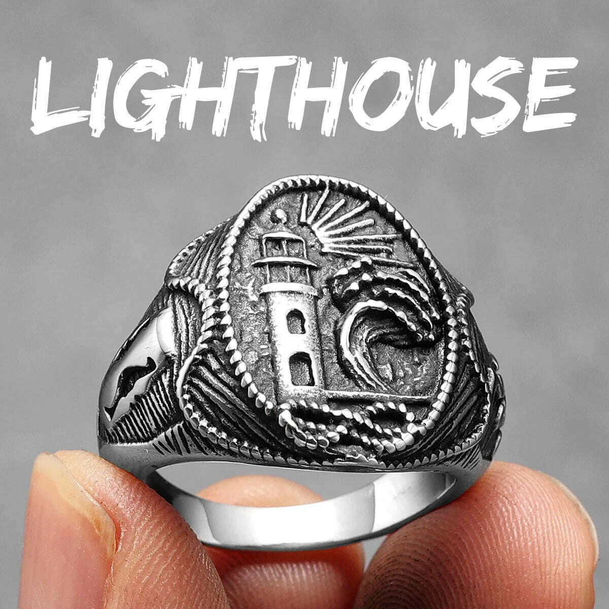 Anchor Lighthouse Ocean Sailor Ship Men Rings Stainless Steel Women Jewelry Vintage Punk Rock Fashion Accessories Gift Wholesale - KIMLUD