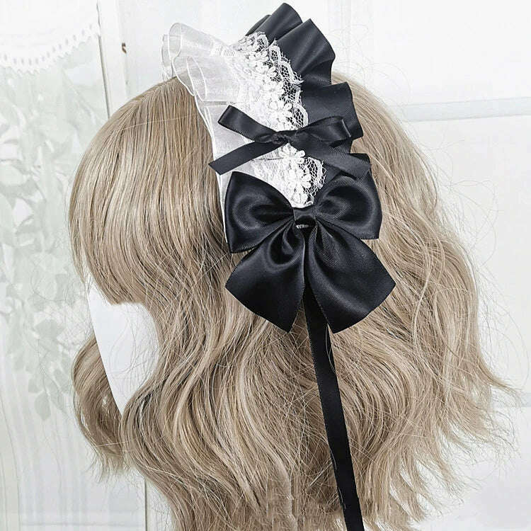 Anime Maid Lovely Sweet Headband Lolita Maid Lace Flower Headwear Cosplay Hair Hoop Hand Made for Girls Gift Hair Accessory - KIMLUD