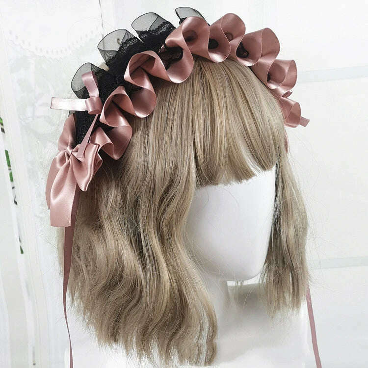 Anime Maid Lovely Sweet Headband Lolita Maid Lace Flower Headwear Cosplay Hair Hoop Hand Made for Girls Gift Hair Accessory - KIMLUD