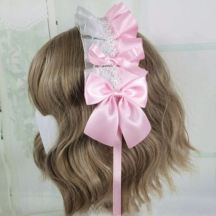 Anime Maid Lovely Sweet Headband Lolita Maid Lace Flower Headwear Cosplay Hair Hoop Hand Made for Girls Gift Hair Accessory - KIMLUD
