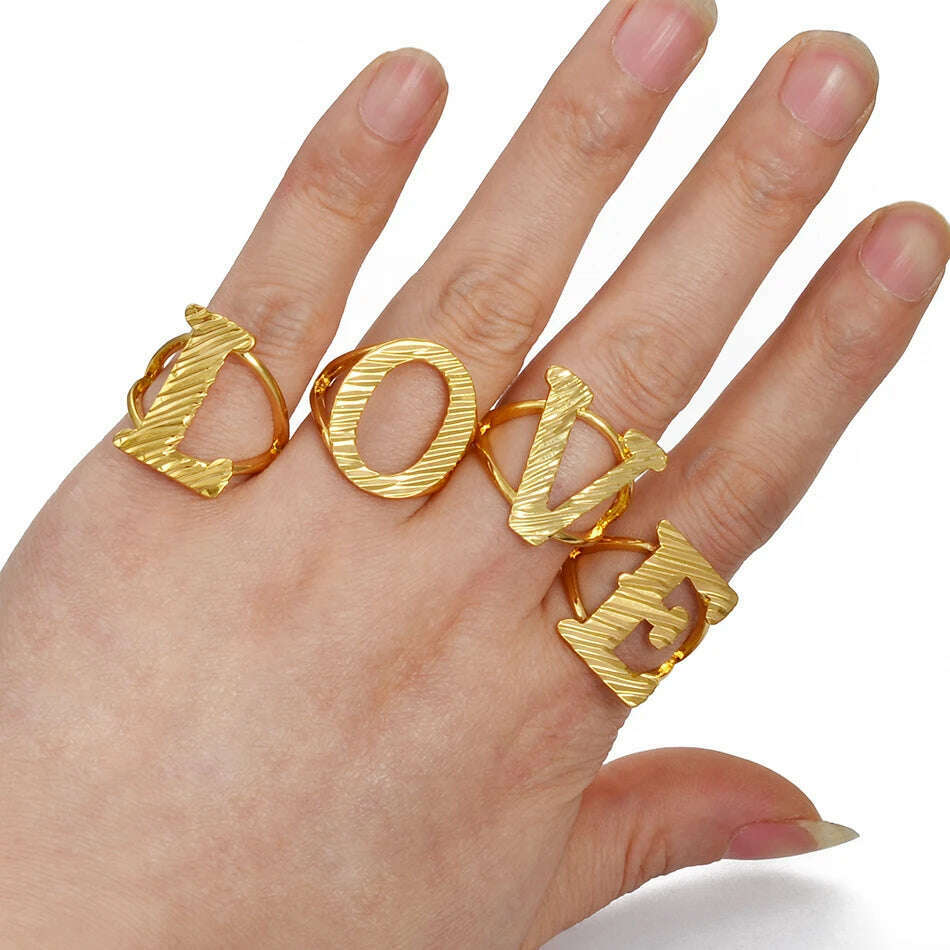 KIMLUD, Anniyo A-Z Letters Ring Women Girl Gold Color African Initial Rings Resizable English Jewelry Alphabet Finger Ring Arab #241206, KIMLUD Womens Clothes