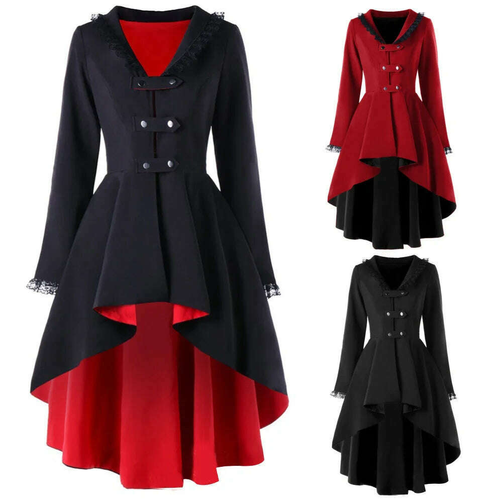 Asymmetrical Lace Patchwork Bandage Trench Gothic Vintage Mid-long Coat Women Black Belt Cloak Windbreaker Female Abrigos Brazil - KIMLUD