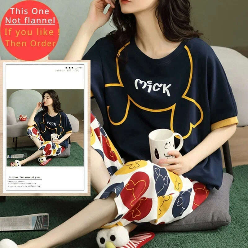 Autumn Winter Kawaii Cartoon Pajama Sets Women Pyjamas Plaid Flannel Loung Sleepwear Girl Pijama Mujer Night Suits Homewear PJ - KIMLUD