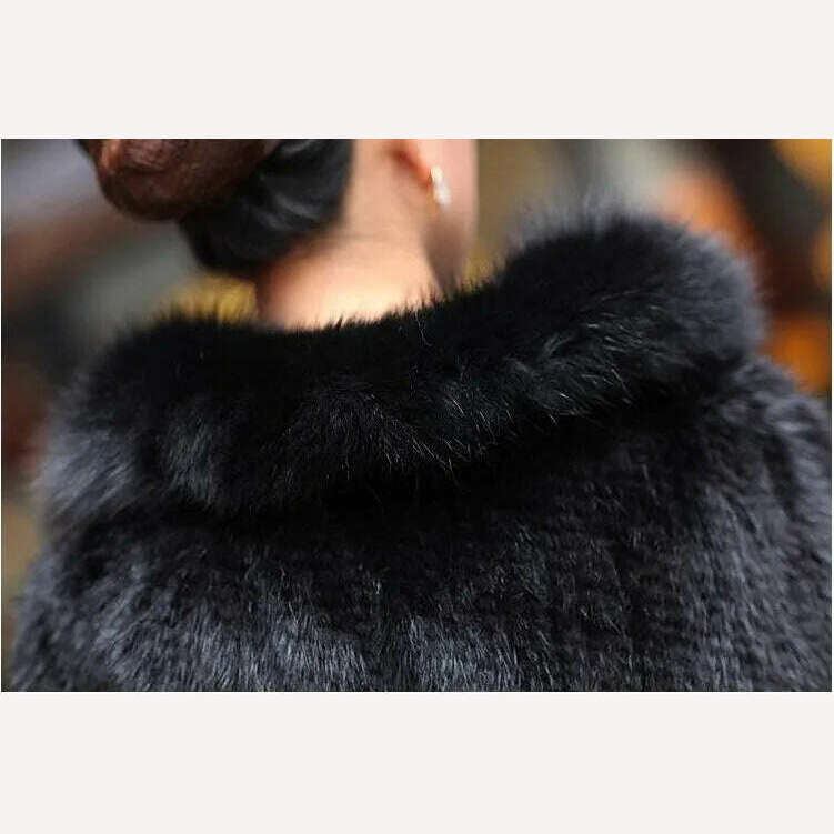 Autumn Winter Ladies' Genuine Knitted Mink Fur Shawls Fox Fur Collar Women Fur Pashmina Wraps Bridal Cape Coat Jacket - KIMLUD