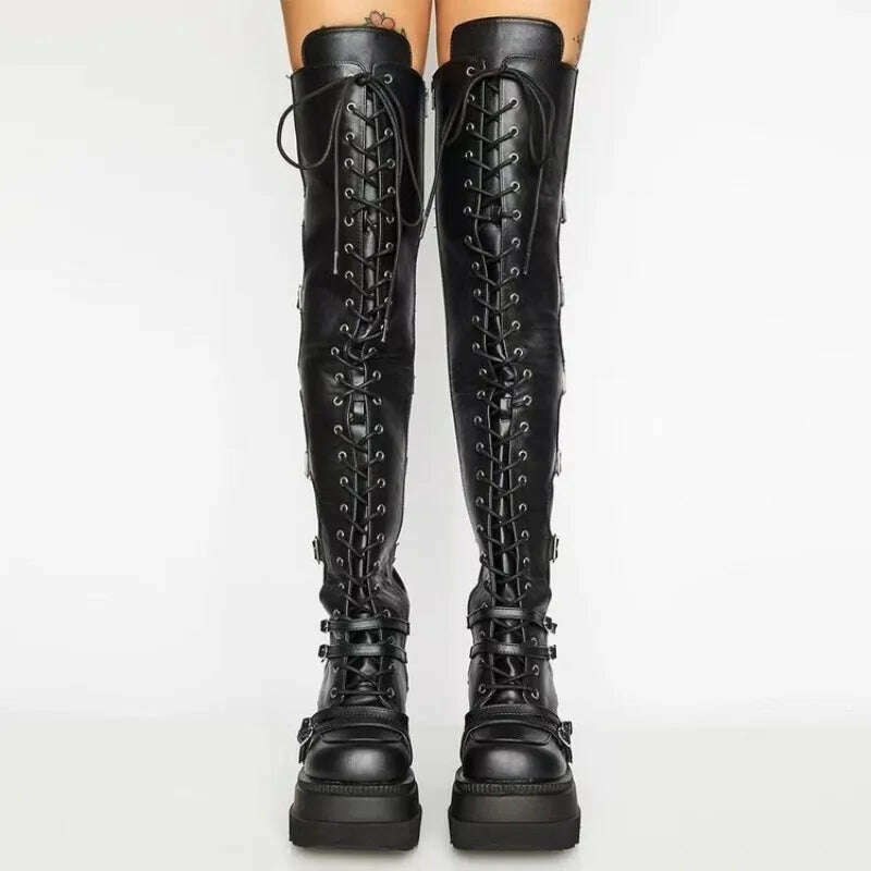 Autumn Winter Wedges Long Boots for Women Over-the-knee Boots Cosplay High Platform Women Boots New High Heel Gothic Botas Altas - KIMLUD