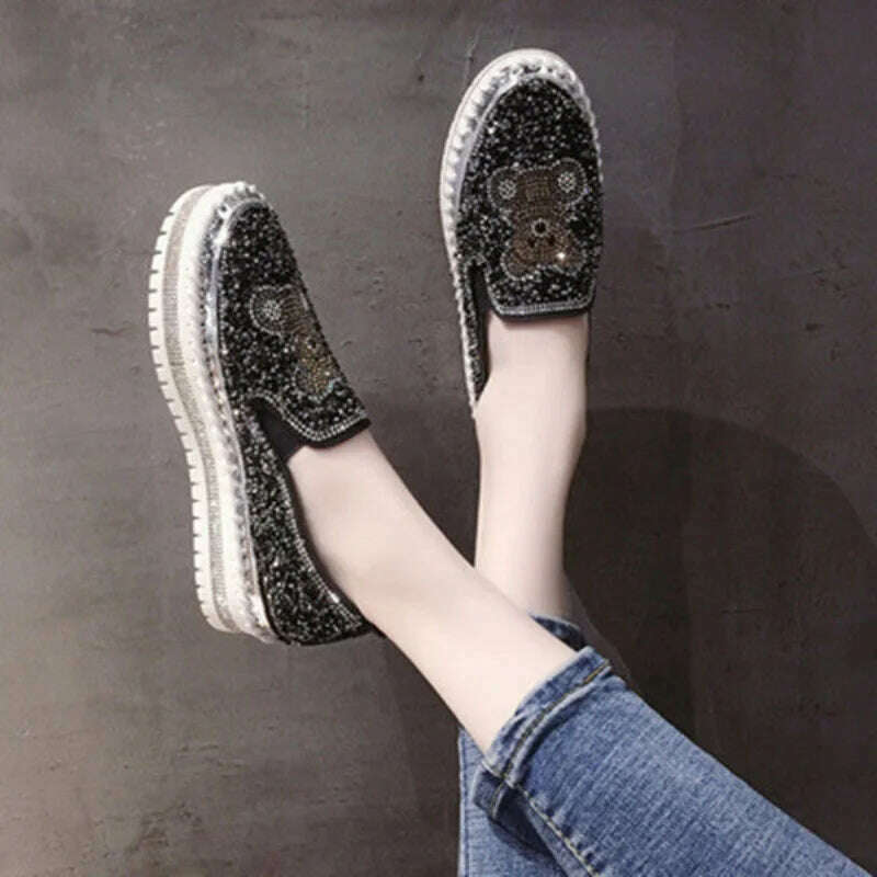 Autumn Women Thick Bottom Sneaker Running Fashion Designer Woman Shoes Trend 2023 Casual Canvas Mirror Luxury Rhinestone Spring - KIMLUD