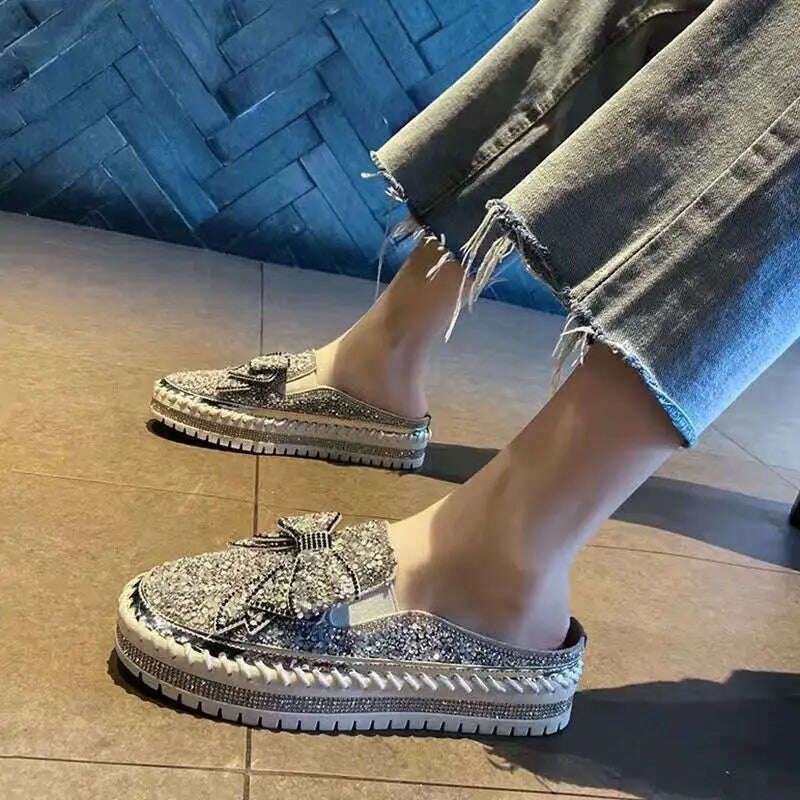 Autumn Women Thick Bottom Sneaker Running Fashion Designer Woman Shoes Trend 2023 Casual Canvas Mirror Luxury Rhinestone Spring - KIMLUD