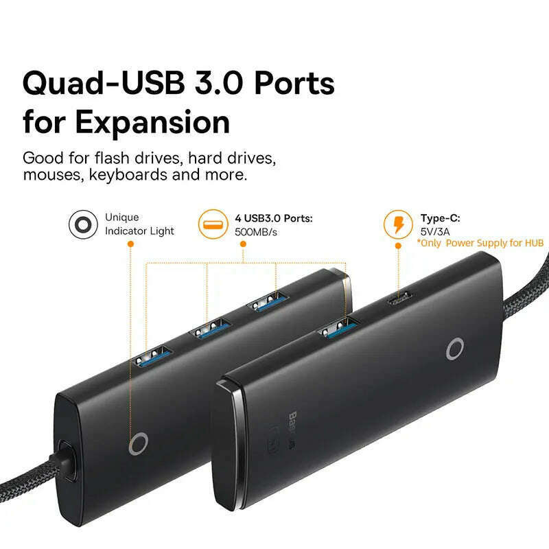 KIMLUD, Baseus USB HUB Adapter 4 in 1 USB Type C to USB 3.0 HUB Splitter Adapter for MacBook Pro Air Huawei Mate 30 Docking Station HUB, KIMLUD Womens Clothes
