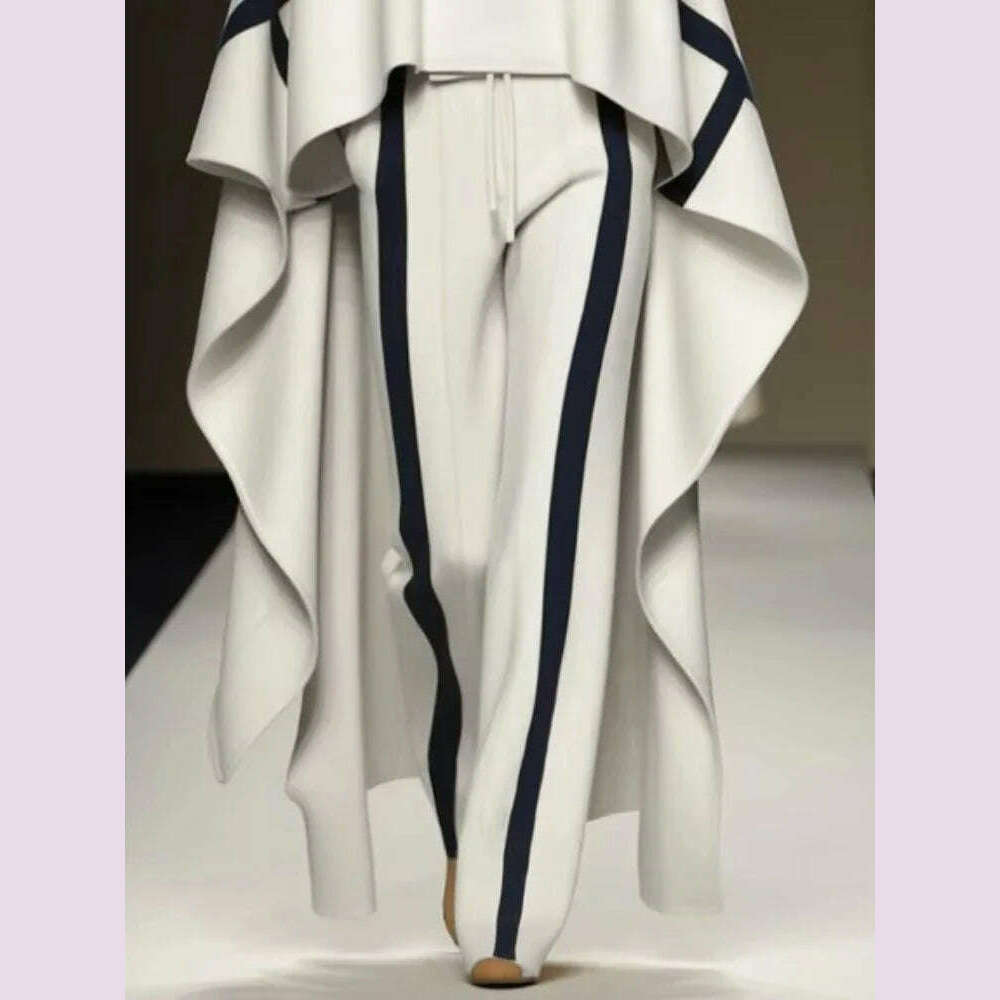 KIMLUD, Beautyblue Striped Pants for Female Drawstring Bottoms Autumn Casual Loose Contrast Color Felt Clothes Elegant Women's Trousers, KIMLUD Womens Clothes
