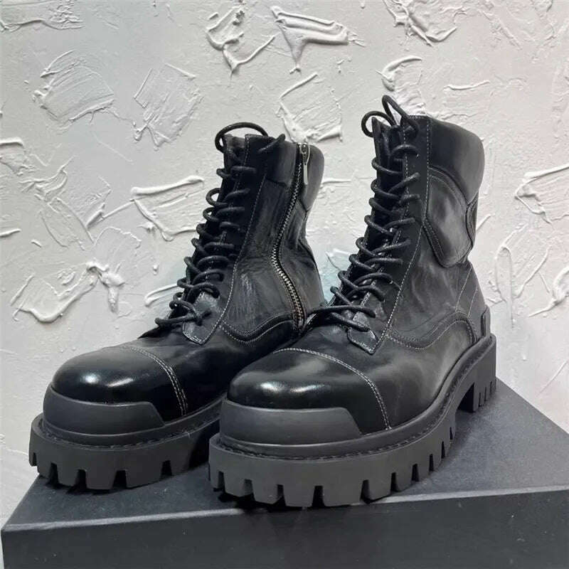 KIMLUD, Black Man Ankle Boot Lace Up High Tube Men Brand Motorcycle Boots, black / 39, KIMLUD APPAREL - Womens Clothes