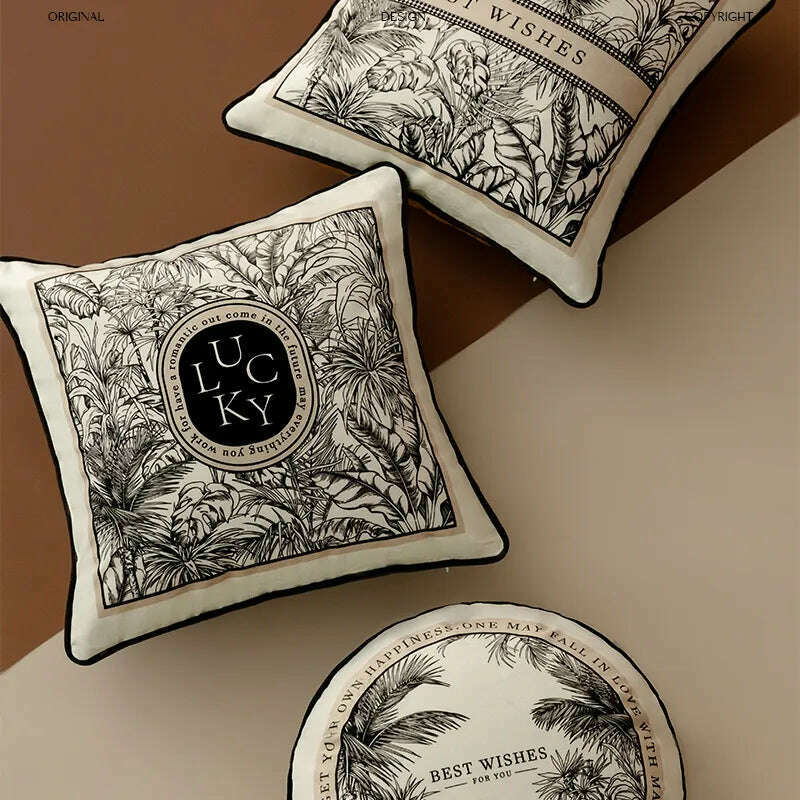 Black White Velvet Floral Square Throw Pillow Cover Retro Cushion Case Modern Zippered Pillowcase for Sofa Couch Bedroom Home - KIMLUD
