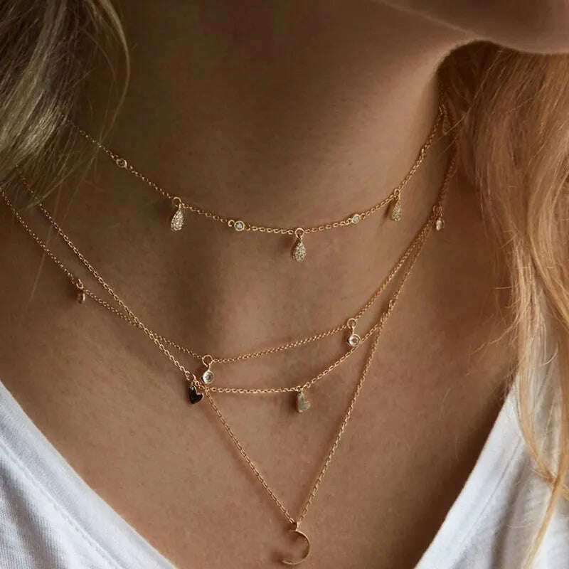 Bohemia Multilayer Crystal Butterfly Pendant Necklaces For Women Hollow Heart Choker Necklace Fashion Jewelry Party Gift N0321 - KIMLUD
