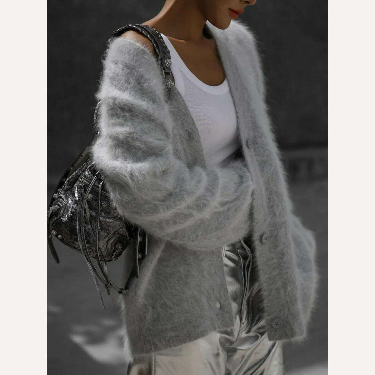 Bornladies Women Imitation Mink Cardigan Soft V-neck Thiick Knitted Jacket Winter Button Vintage Cardigan Sweater for Women - KIMLUD