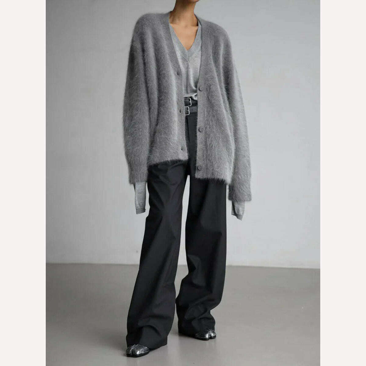 Bornladies Women Imitation Mink Cardigan Soft V-neck Thiick Knitted Jacket Winter Button Vintage Cardigan Sweater for Women - KIMLUD