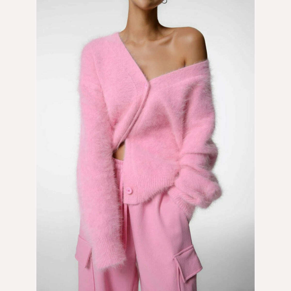 Bornladies Women Imitation Mink Cardigan Soft V-neck Thiick Knitted Jacket Winter Button Vintage Cardigan Sweater for Women - KIMLUD