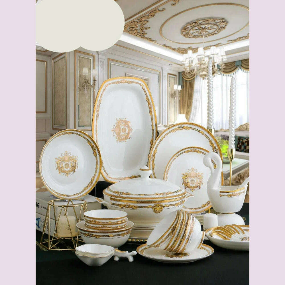 KIMLUD, Bowl and Dish Club Set Household Combination 60 Skull Porcelain Tableware Gift Box 10 People European Bowl and Plate Hotel Spoon, KIMLUD Womens Clothes