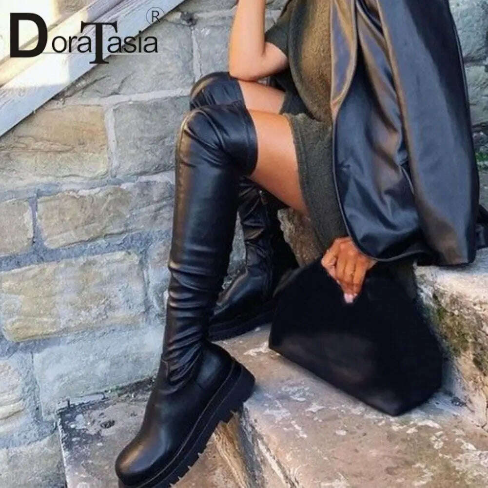 Brand New Ladies Chunky High Heels Thigh High Boots Fashion Solid Platform women&#39;s Over The Knee Boots Casual Comfy Woman Shoes - KIMLUD