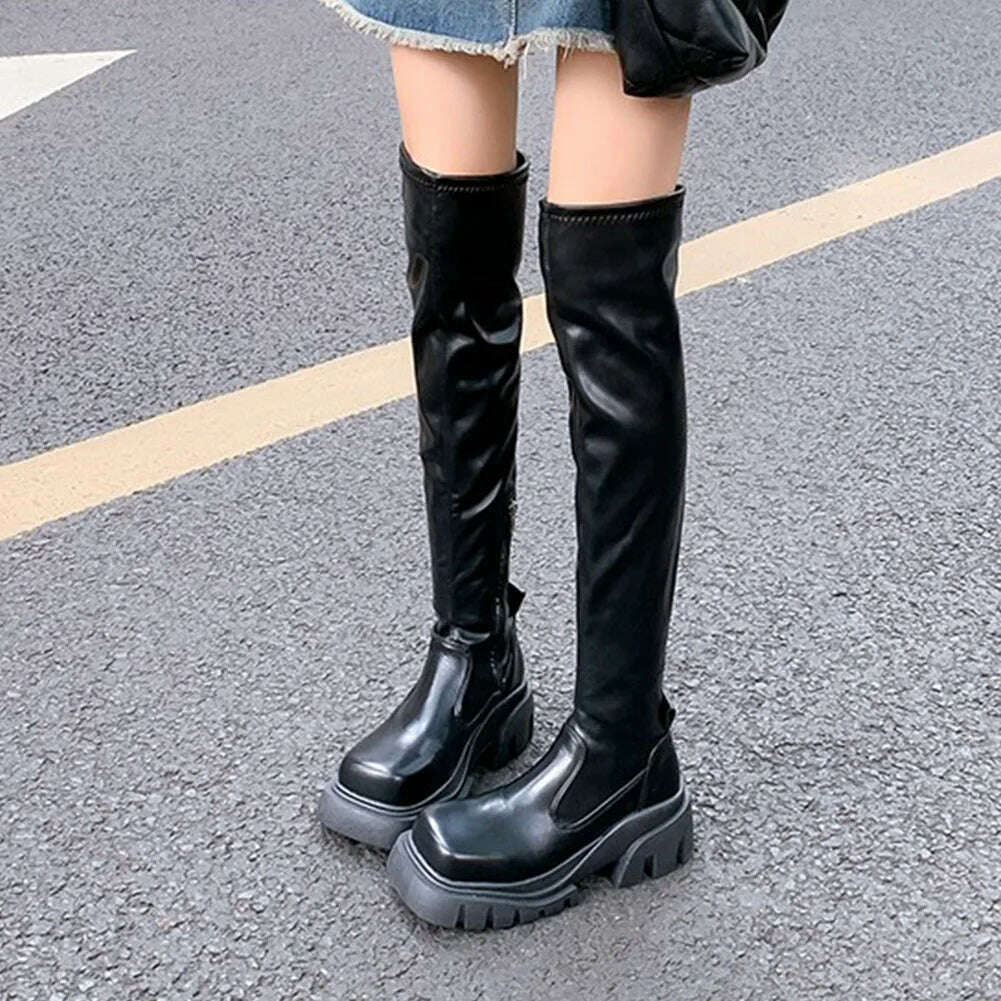 Brand New Ladies Chunky High Heels Thigh High Boots Fashion Solid Platform women&#39;s Over The Knee Boots Casual Comfy Woman Shoes - KIMLUD