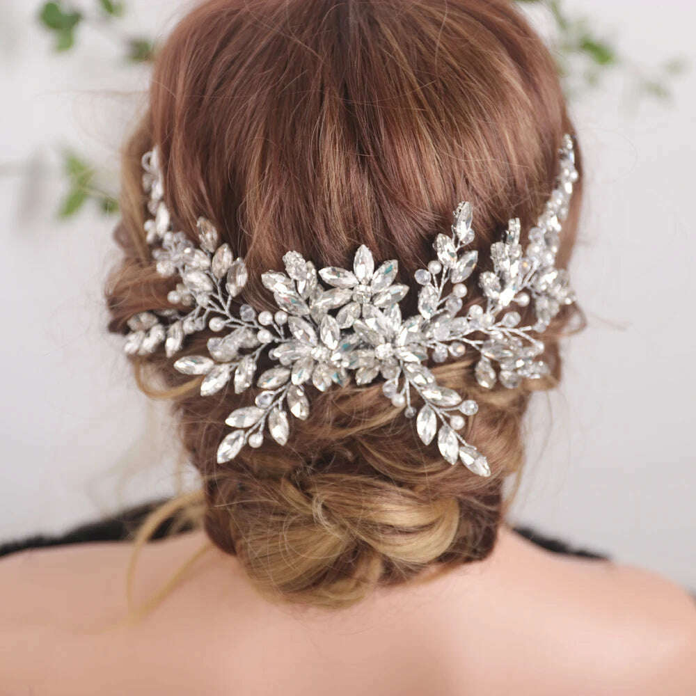 KIMLUD, Bridal Vintage Silver Full Rhinestones Big Hair Comb Bridal Shinny Pearls and Crystals Comb Headpiece Bridal Hair Piece Wedding, KIMLUD Womens Clothes