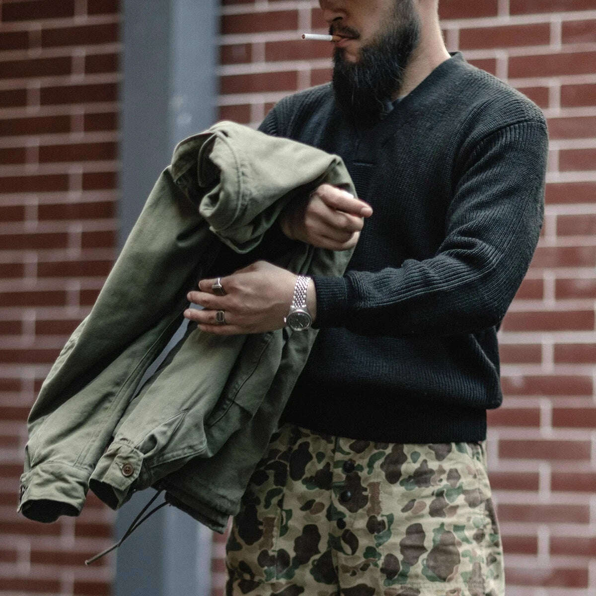 Bronson WWII USAAF Type A-1 Mechanic Sweater Men Heavyweight V-Neck Knit Jumper - KIMLUD