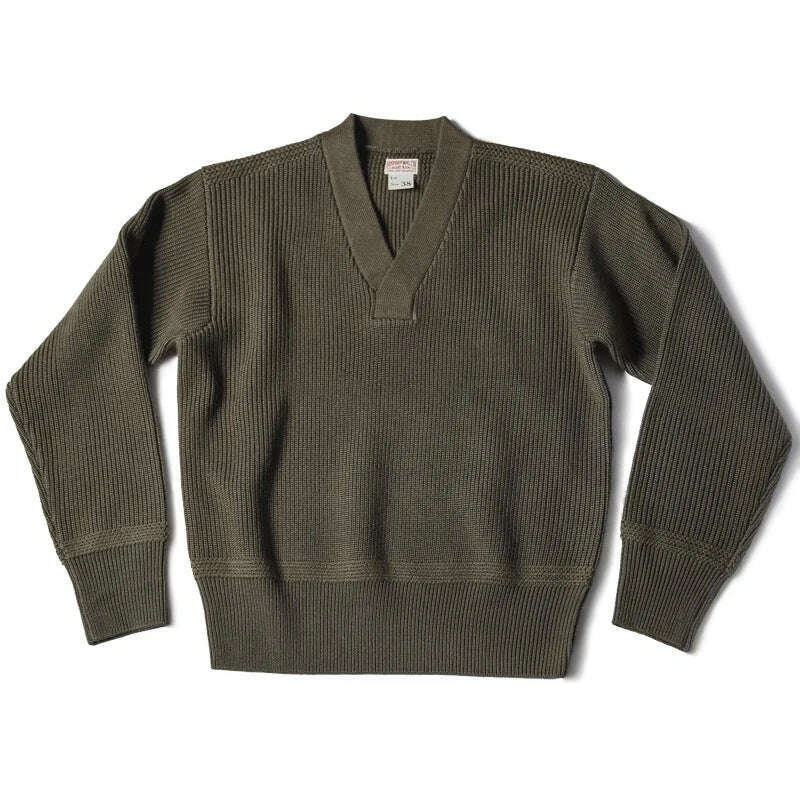 Bronson WWII USAAF Type A-1 Mechanic Sweater Men Heavyweight V-Neck Knit Jumper - KIMLUD