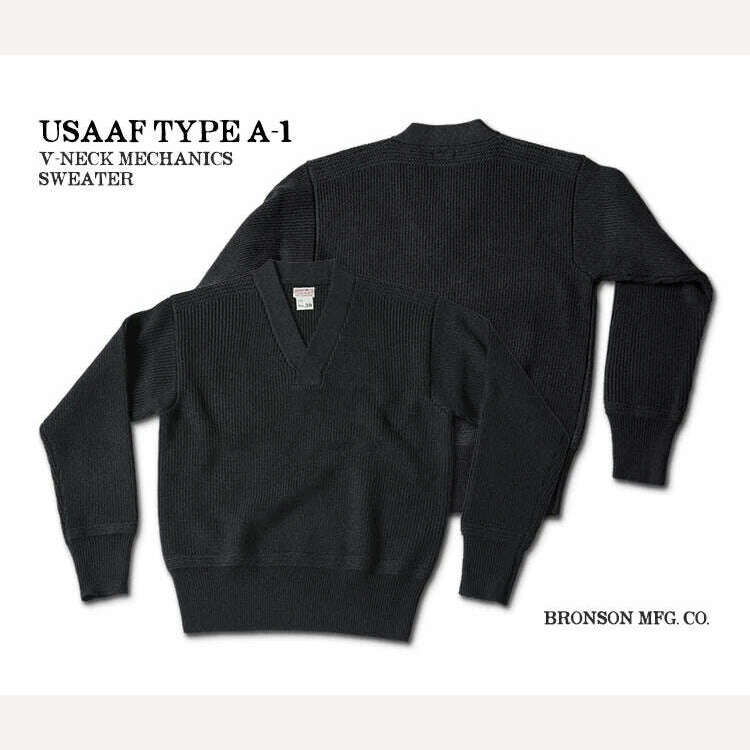 Bronson WWII USAAF Type A-1 Mechanic Sweater Men Heavyweight V-Neck Knit Jumper - KIMLUD