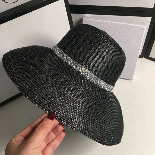 Bucket Hat Summer Hats for Women Fishing Hat Woolen Rhinestone Solid Color Basin Hat Leisure Outdoor Beach Sun Hat - KIMLUD