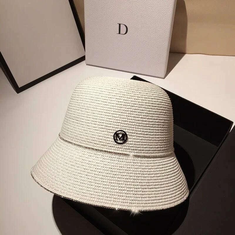 Bucket Hat Summer Hats for Women Fishing Hat Woolen Rhinestone Solid Color Basin Hat Leisure Outdoor Beach Sun Hat - KIMLUD