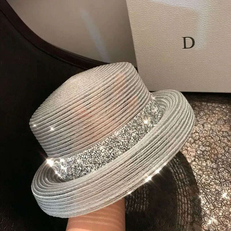 Bucket Hat Summer Hats for Women Fishing Hat Woolen Rhinestone Solid Color Basin Hat Leisure Outdoor Beach Sun Hat - KIMLUD